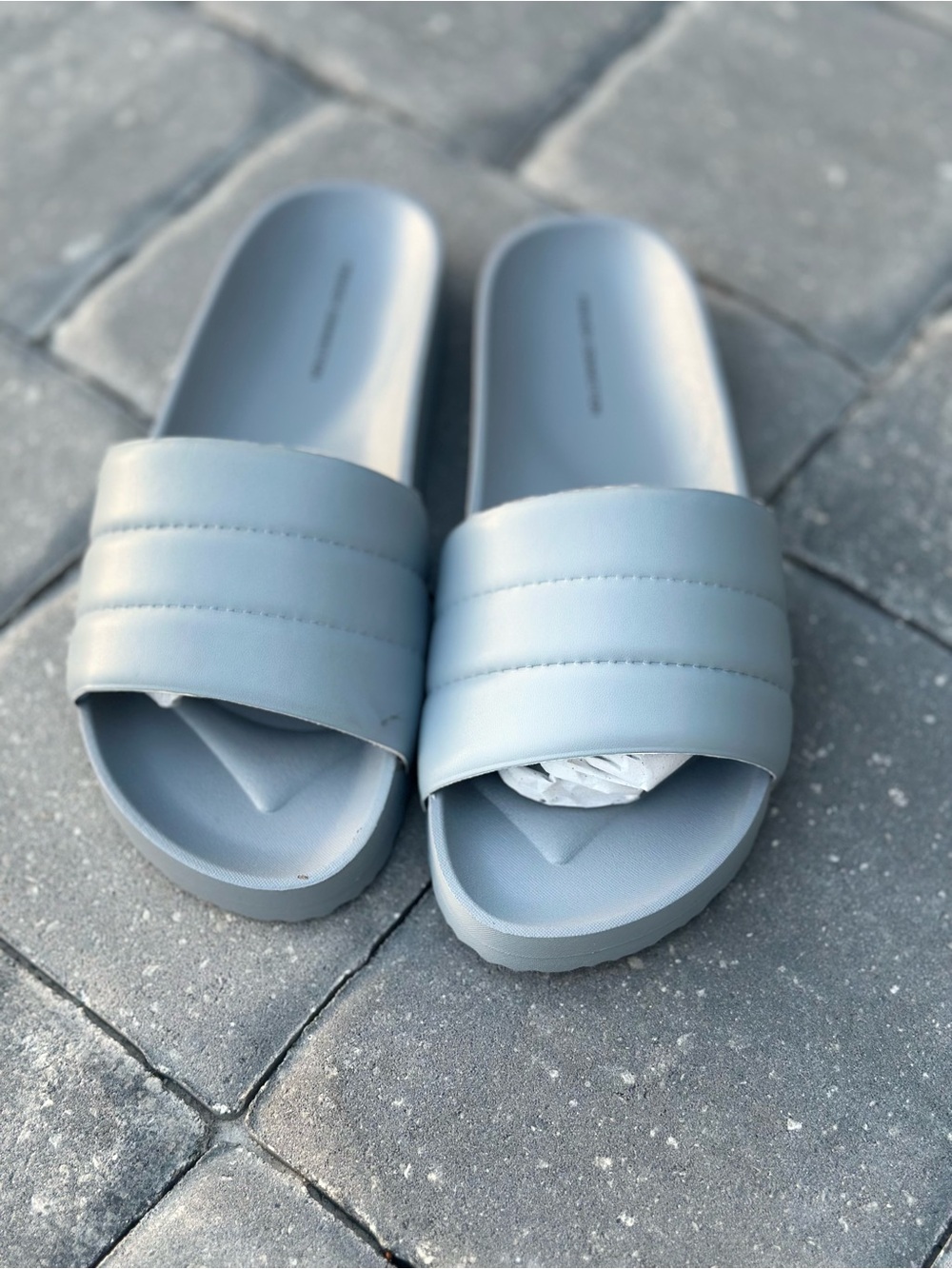 French Connection Light Blue Padded Slide Sandals